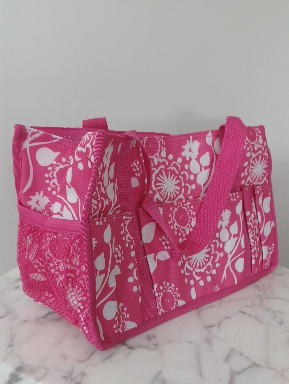 Thirty-one pink brush-stroke URU keep-it-caddy Pink Tote W 6" L 13" H 8" copy #1